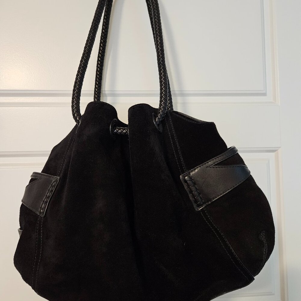 Cole Haan Large Black Suede Leather Shoulder Bag